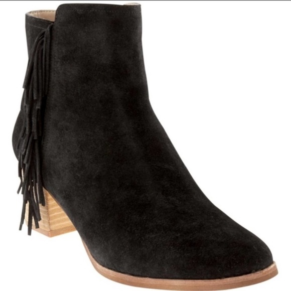 Banana Republic Black Suede Fringe Ankle Heel boot - Picture 1 of 5